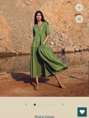 Xxl, Xl Or L Work Too, Khara Kapas Hand SewnOlive Green V-Neck Midi Dress